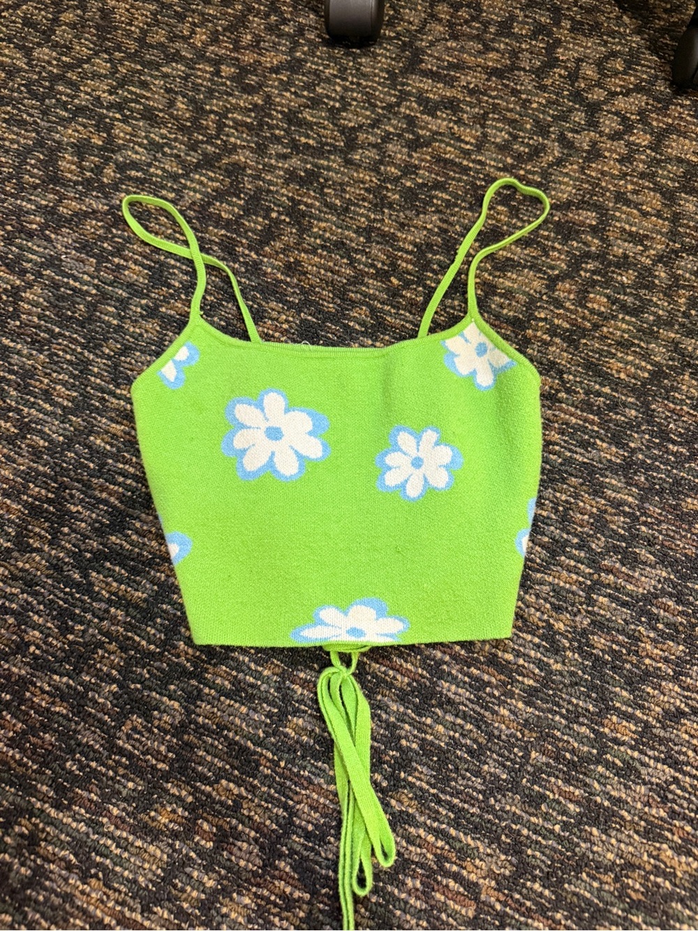 La Hearts Lime Green Floral Knit Tank with Tie Hem